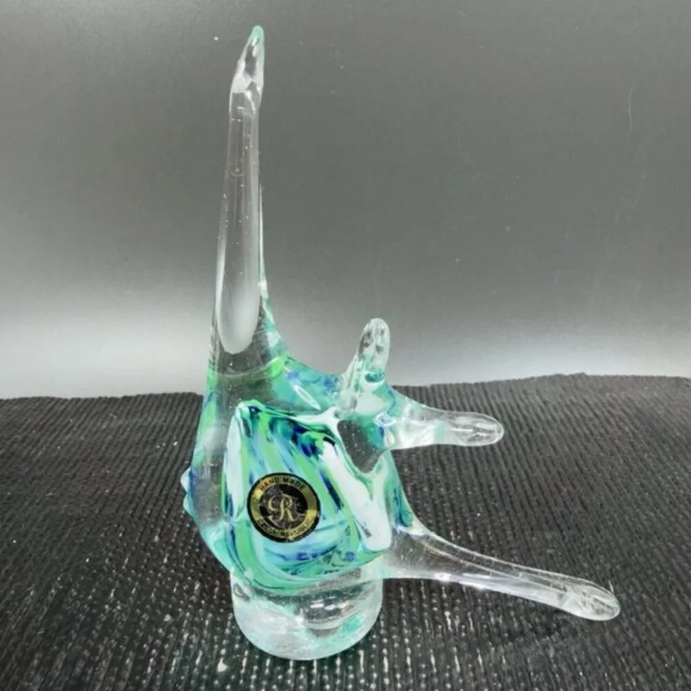 Vintage Czech Republic Hand Made Art Glass Figurine Fish Figure Hand Blown Glass